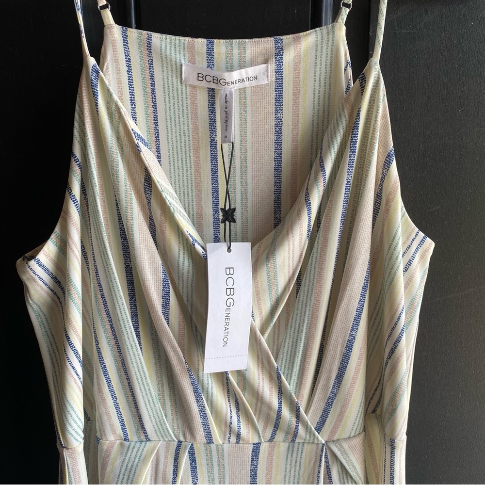 NWT BCBGeneration Surplice Striped Drape Mini Dress Size Medium - Picture 6 of 9